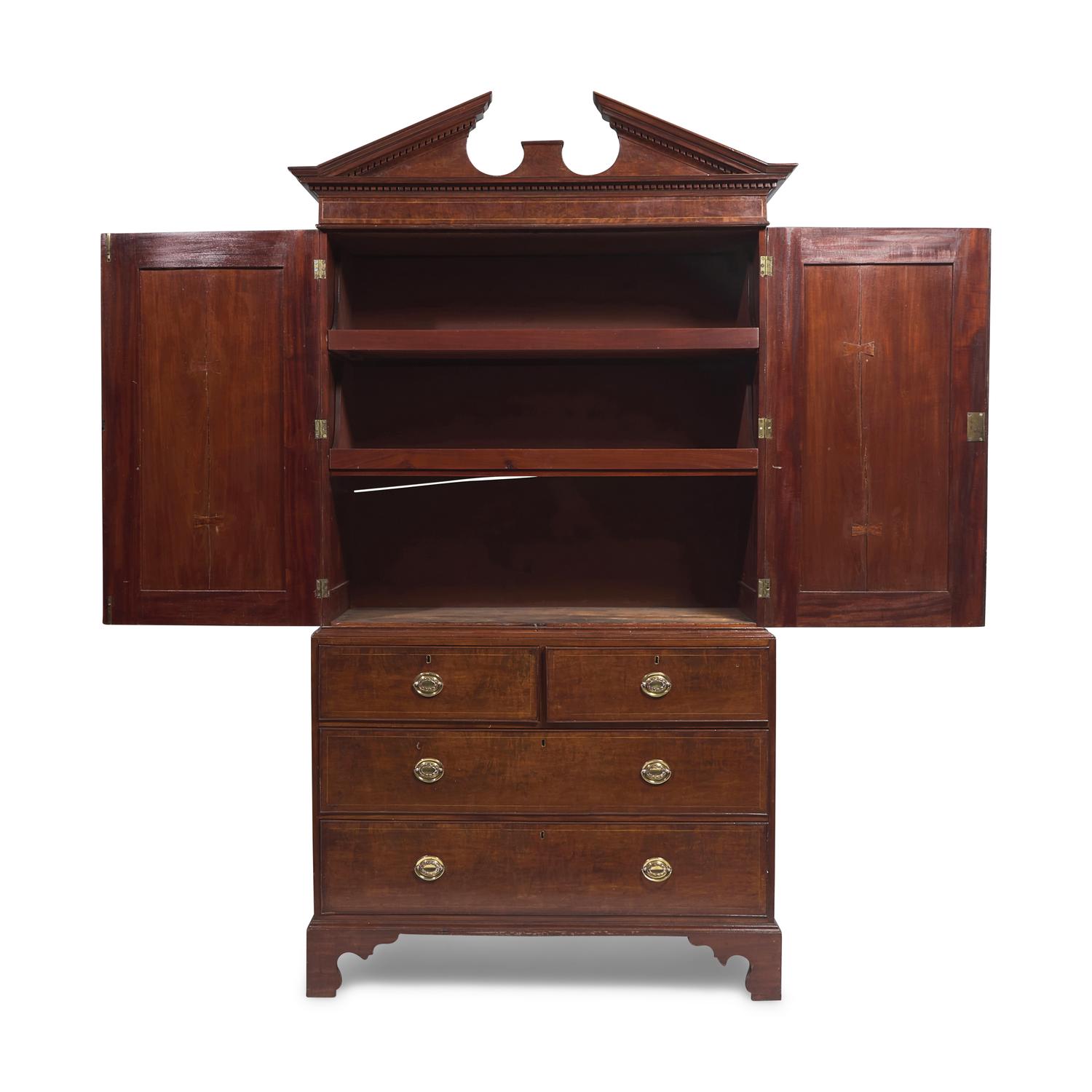 A Chippendale Inlaid Mahogany Linen Press