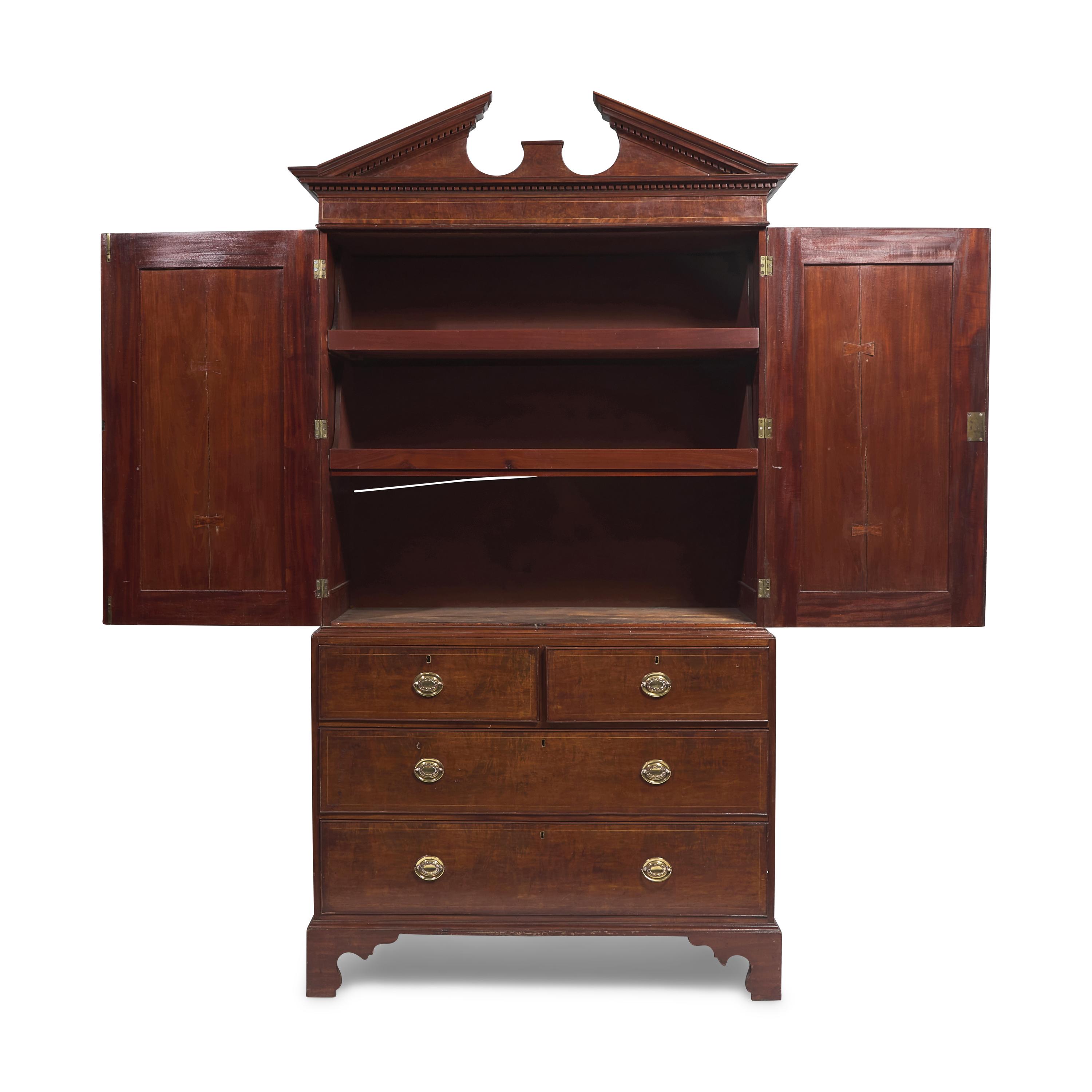 A Chippendale Inlaid Mahogany Linen Press