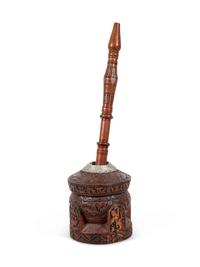 A Carved Walnut Coffee Mortar and Pestle