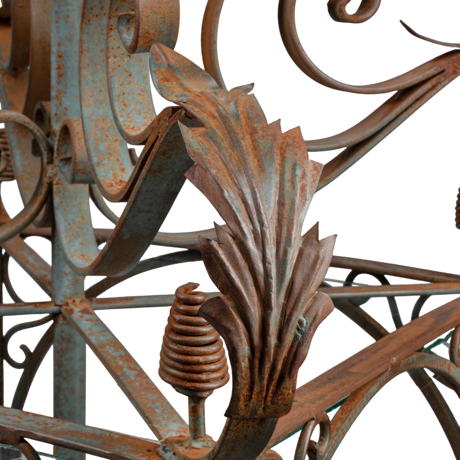 A Pair of Spanish Iron and Etched Glass Hall Lanterns