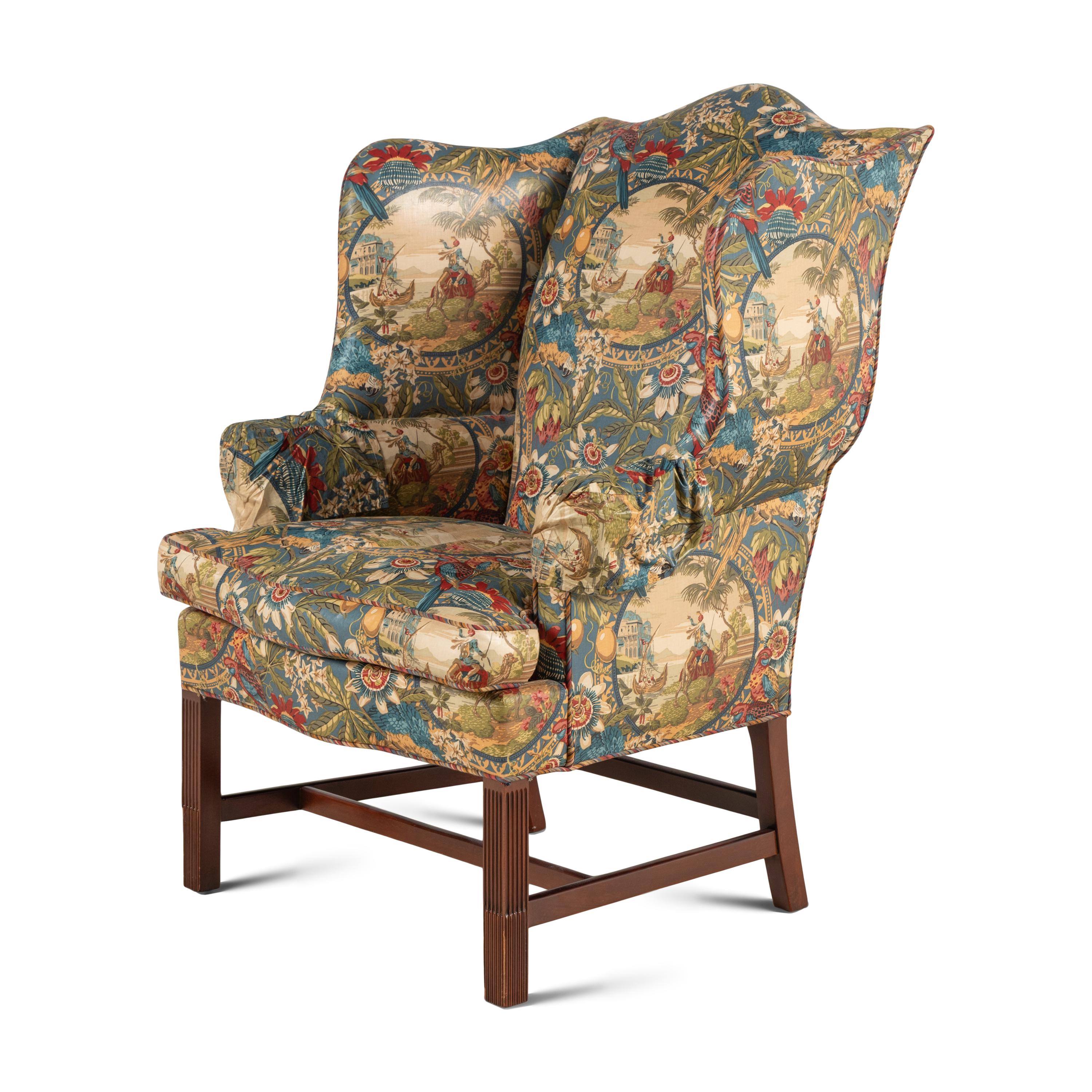 A Chintz Upholstered Wingback Armchair
