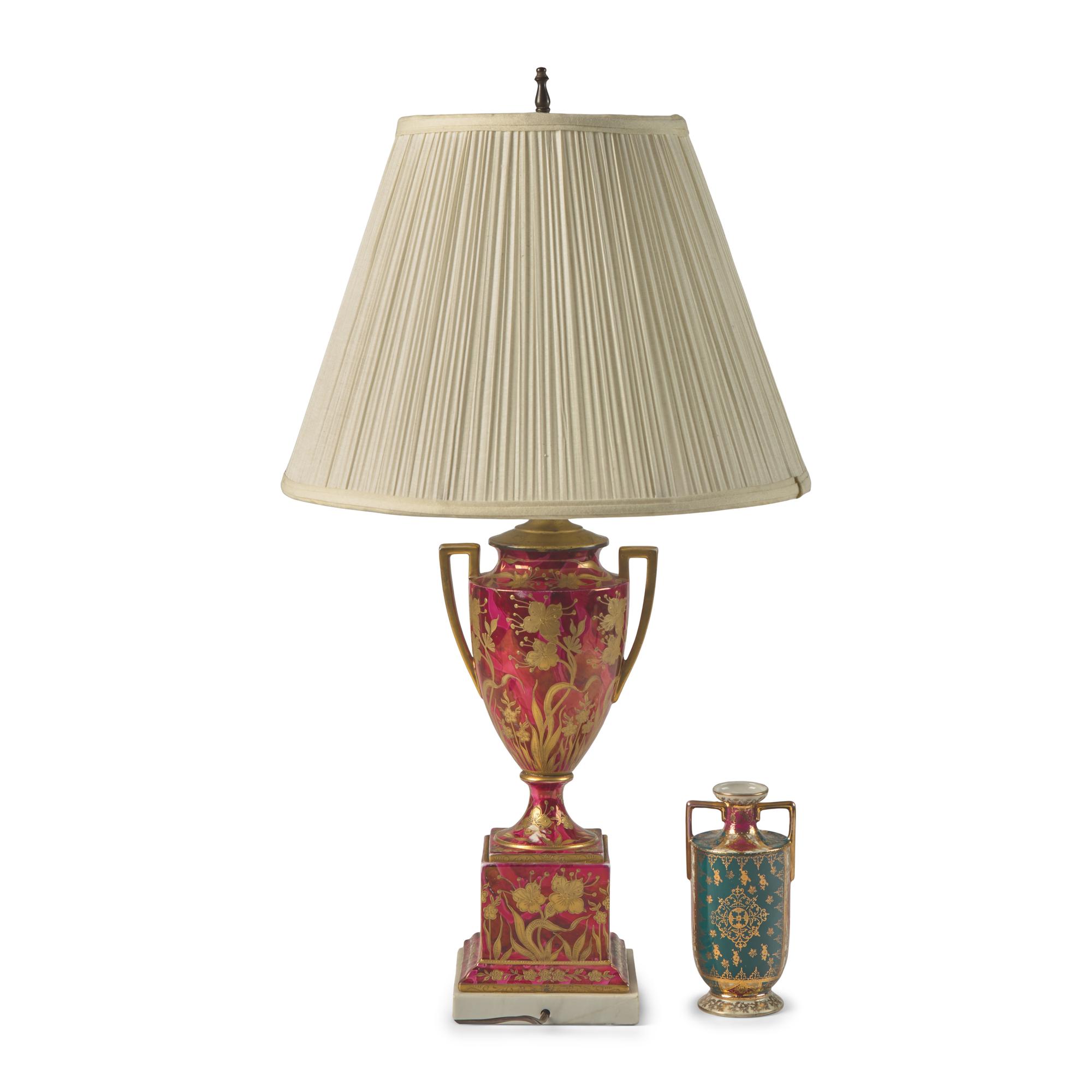 Two Vienna Style Porcelain Vases, One Mounted as a Lamp
