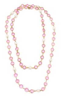 A Chanel Pink Crystal and Faux Pearl Sautoir, 53".
