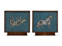 Two Chinese Lead Horse-Form Plaques