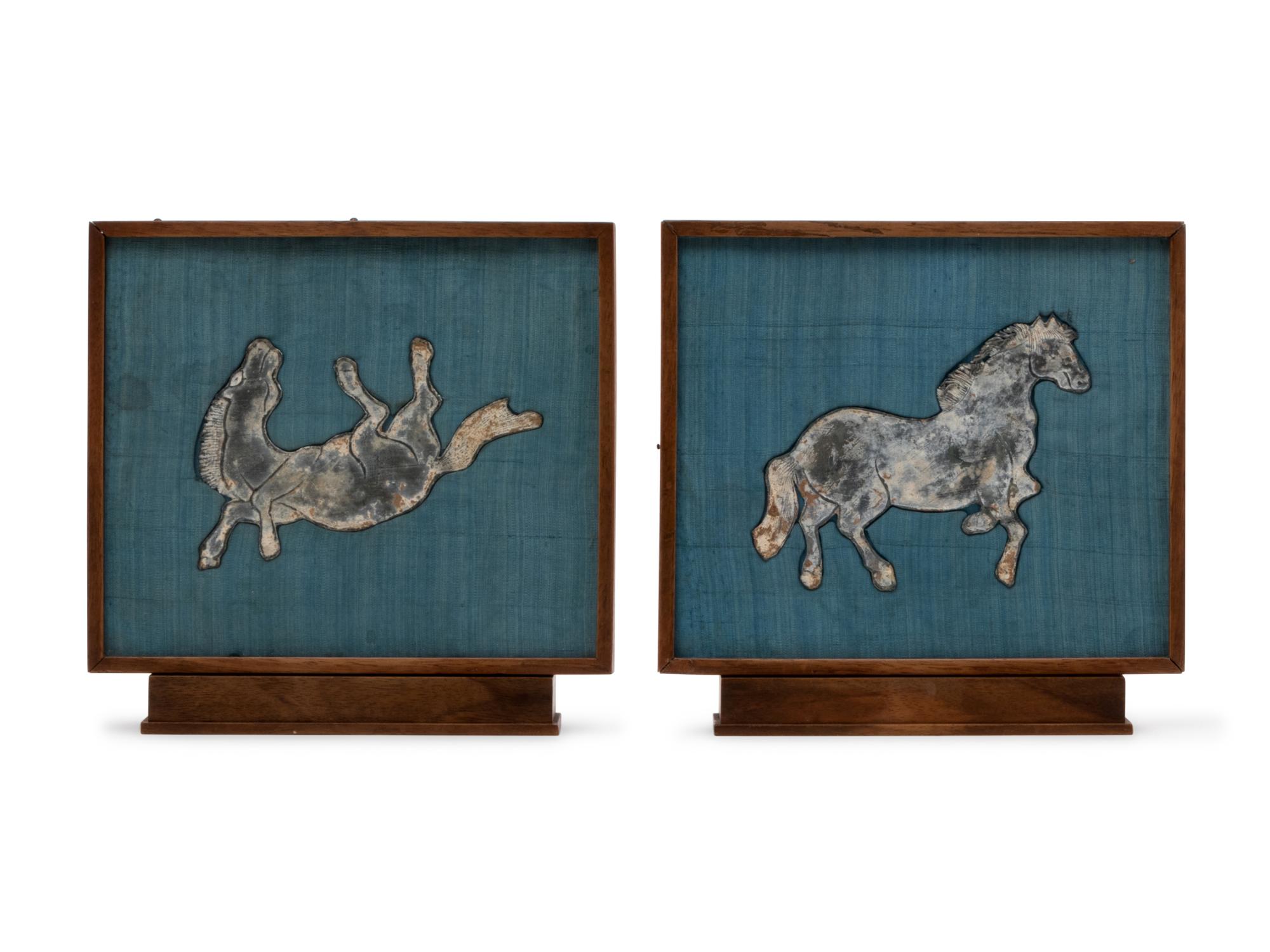 Two Chinese Lead Horse-Form Plaques