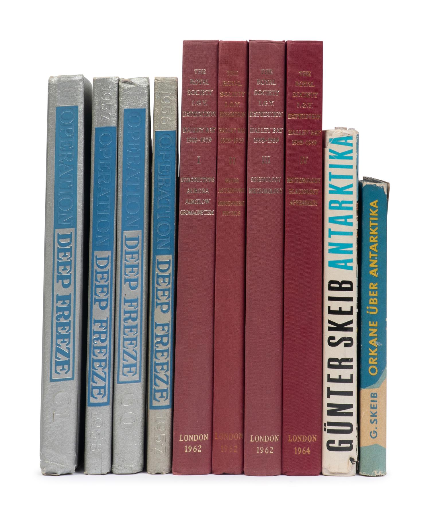 [TRAVEL & EXPLORATION - ANTARCTIC]. Comprising 4 yearbooks related to Operation Deep Freeze; the complete 4-volume reports of the Halley Bay base during the IGY; and 2 volumes documenting the Fifth Soviet Antarctic Expedition at Mirny Station during the time of the IGY.