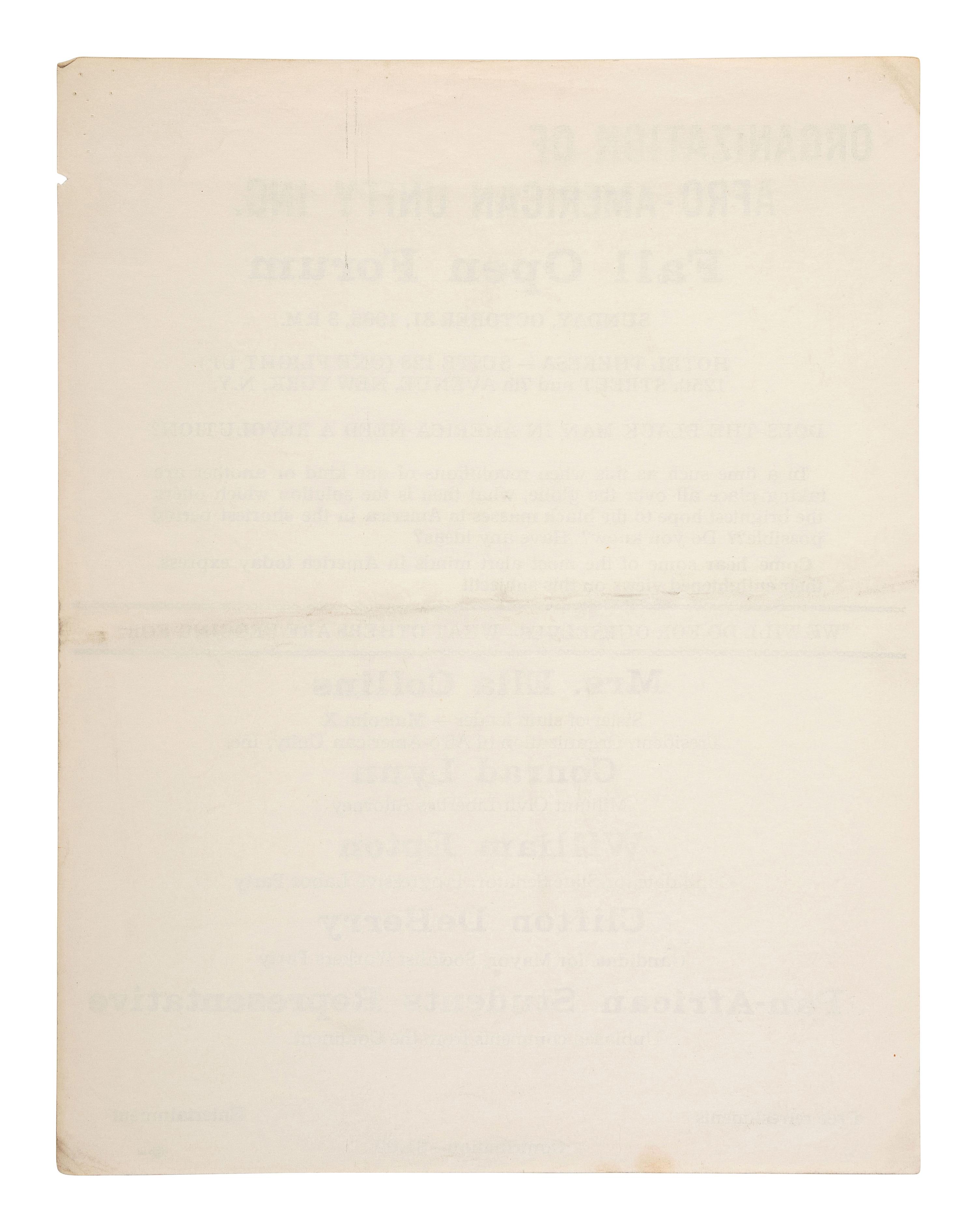 [MALCOLM X (1925-1965)]. A group of items related to Malcolm X and the Organization of Afro-American Unity (OAAU), comprising: