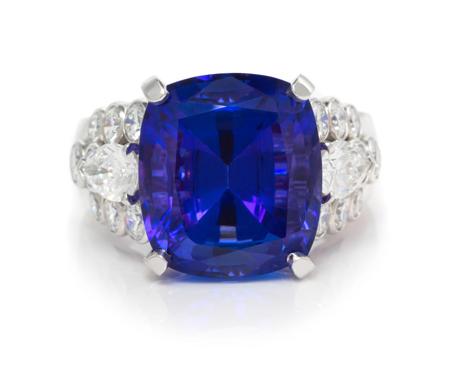 A Platinum, Tanzanite and Diamond Ring, Van Cleef & Arpels, 13.80 dwts.