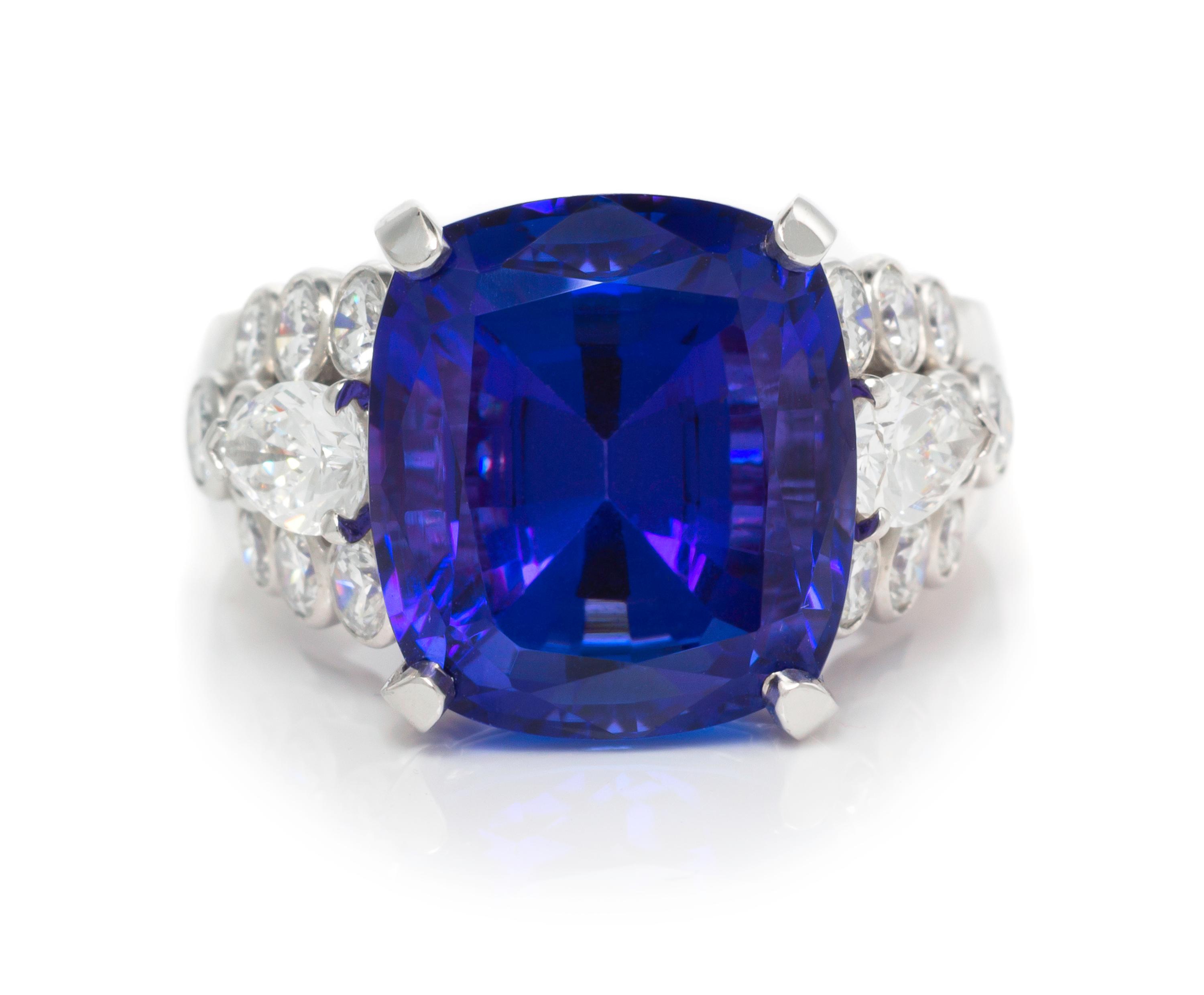 A Platinum, Tanzanite and Diamond Ring, Van Cleef & Arpels, 13.80 dwts.