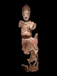 A Chinese Carved Wood Figure of Warrior