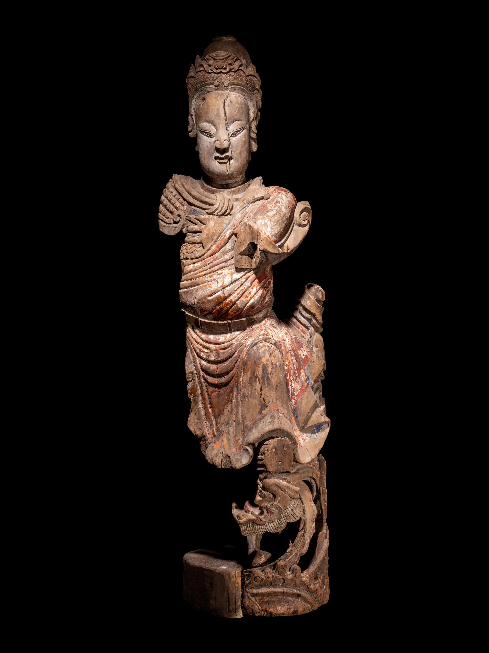 A Chinese Carved Wood Figure of Warrior
