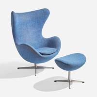 Arne Jacobsen (Danish, 1902-1971) "Egg" Chair and Ottoman, Fritz Hansen, Denmark, designed 1958, the present lot circa early 1960s