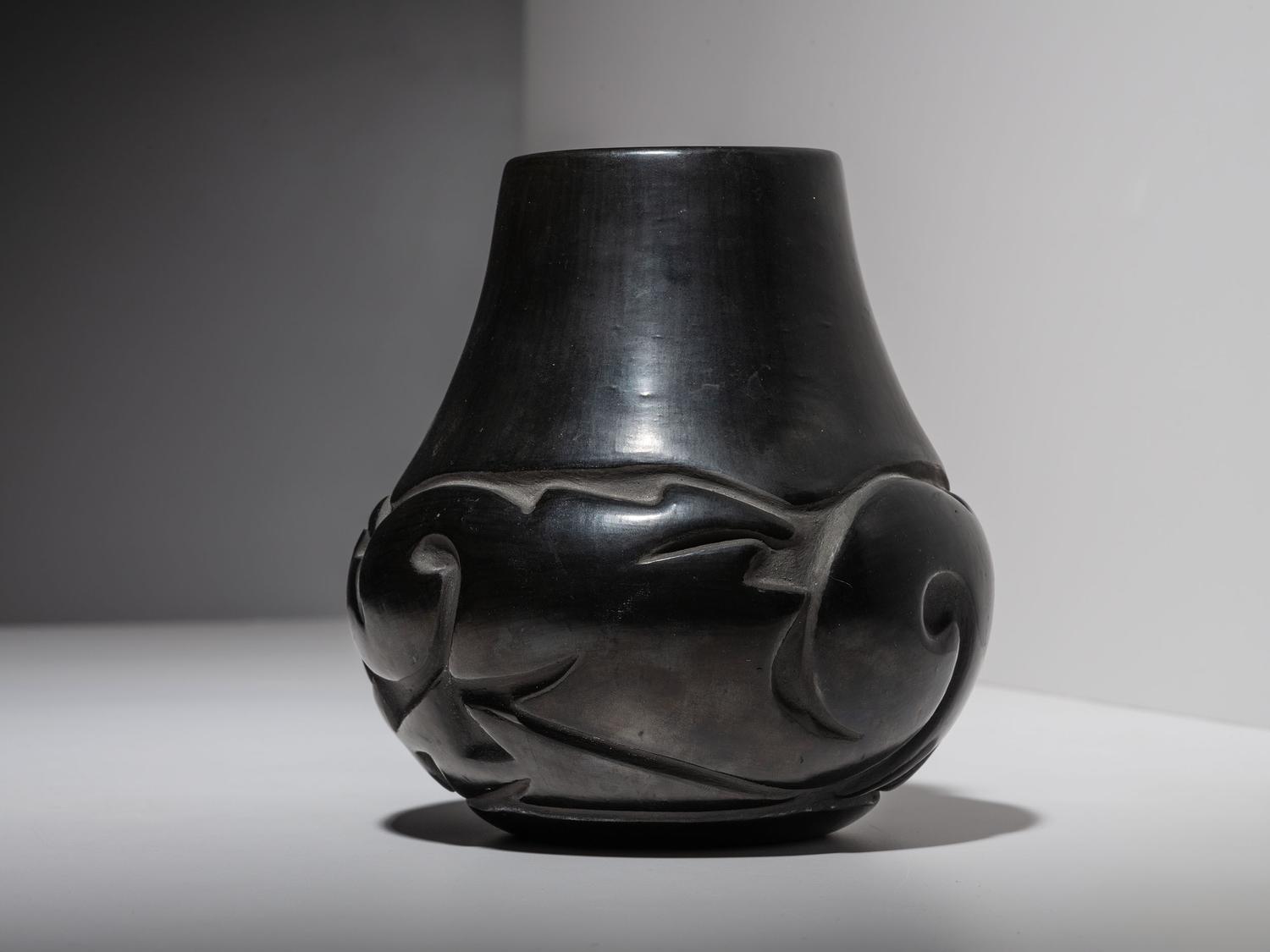 Carved Blackware Pottery Jar