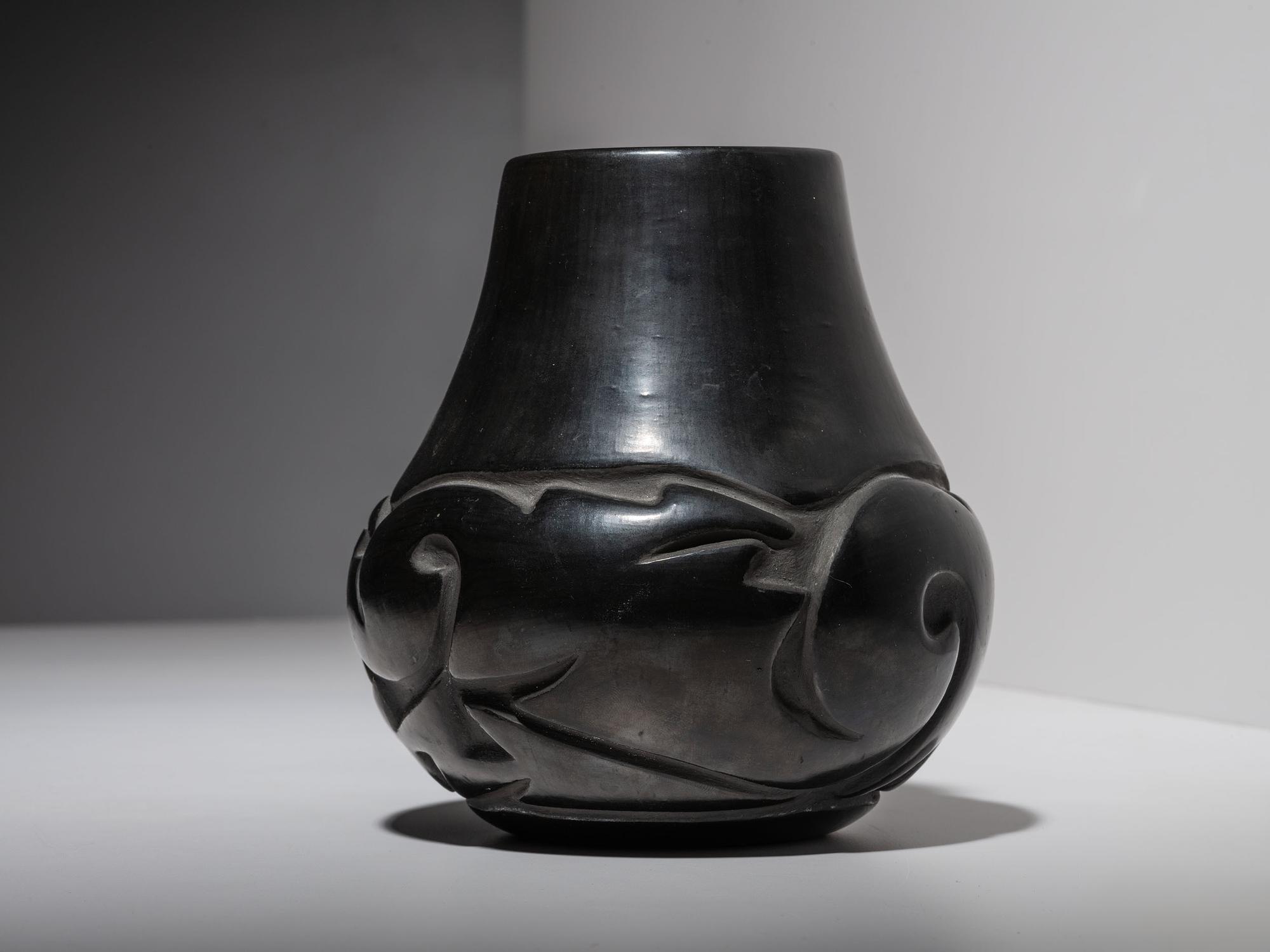 Carved Blackware Pottery Jar
