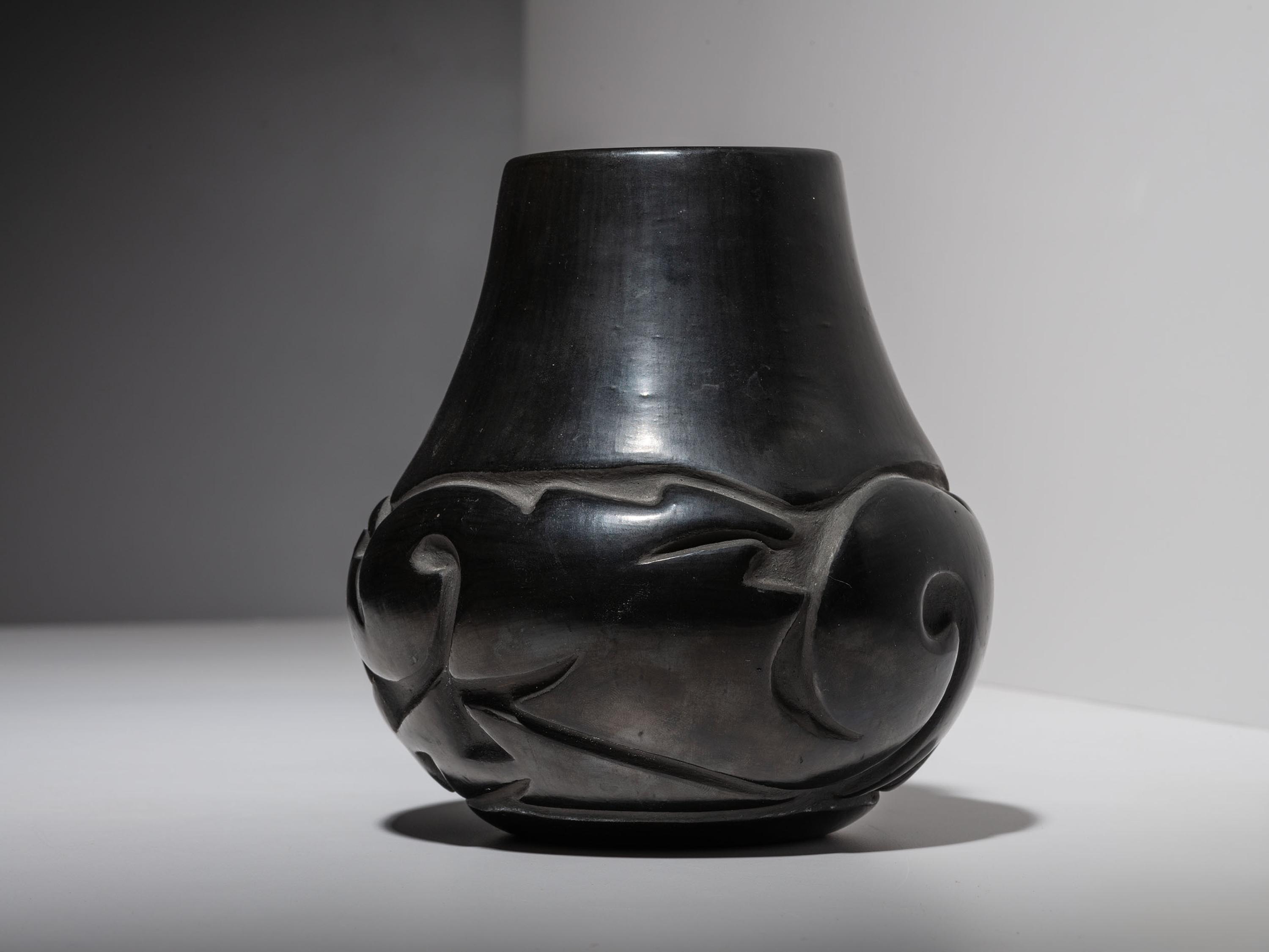 Carved Blackware Pottery Jar