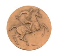 Berthe Martinie, (French, 1883-1958), Polo Medallion, having a polo player on pony on face and polo mallets on verso
