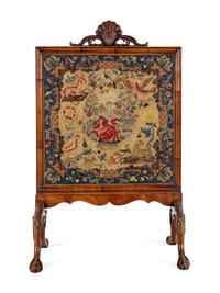 A George II Needlepoint-Inset Walnut Fire Screen