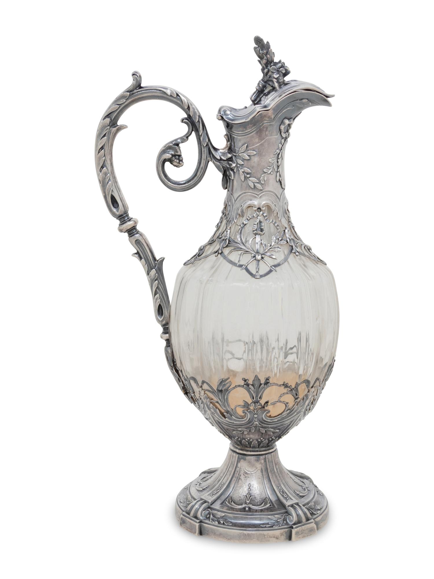 A French Silver-Mounted Glass Claret Jug