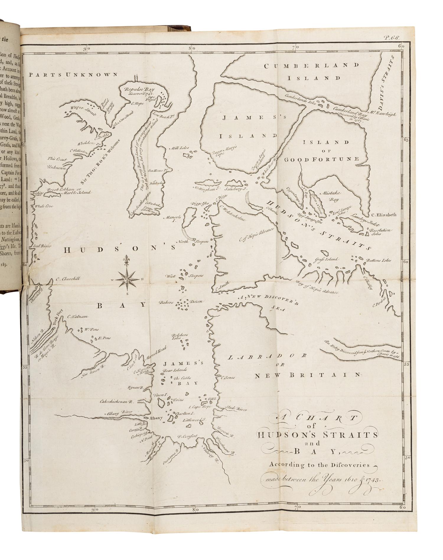 [DRAGE, Theodore Swain (1712-ca 1774) or Charles SWAIN, attributed to]. An Account of a Voyage for the Discovery of a North-West Passage, by Hudson's Streights, to the Western and Southern Ocean of America. Performed in the Year 1746 and 1747, in the Ship California, Capt. Francis Smith, Commander . London: Mr. Jolliffe, Mr. Corbett and Mr. Clarke, 1748.