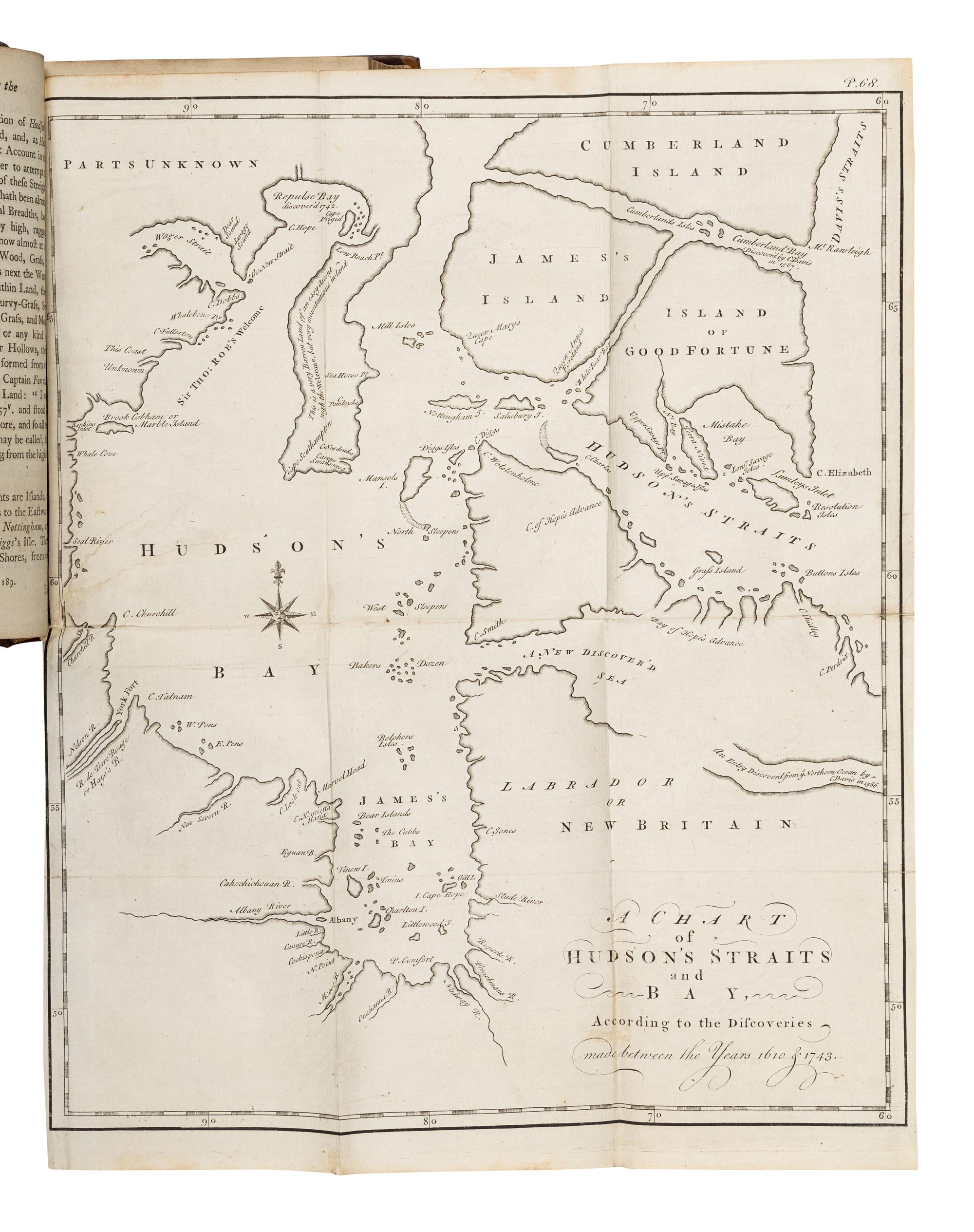 [DRAGE, Theodore Swain (1712-ca 1774) or Charles SWAIN, attributed to]. An Account of a Voyage for the Discovery of a North-West Passage, by Hudson's Streights, to the Western and Southern Ocean of America. Performed in the Year 1746 and 1747, in the Ship California, Capt. Francis Smith, Commander . London: Mr. Jolliffe, Mr. Corbett and Mr. Clarke, 1748.