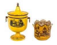 Five French Toleware Articles Diameter of largest 13 3/4 inches. — 19TH CENTURY