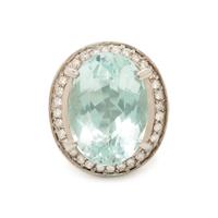 Aquamarine, Diamond, and White Gold Ring