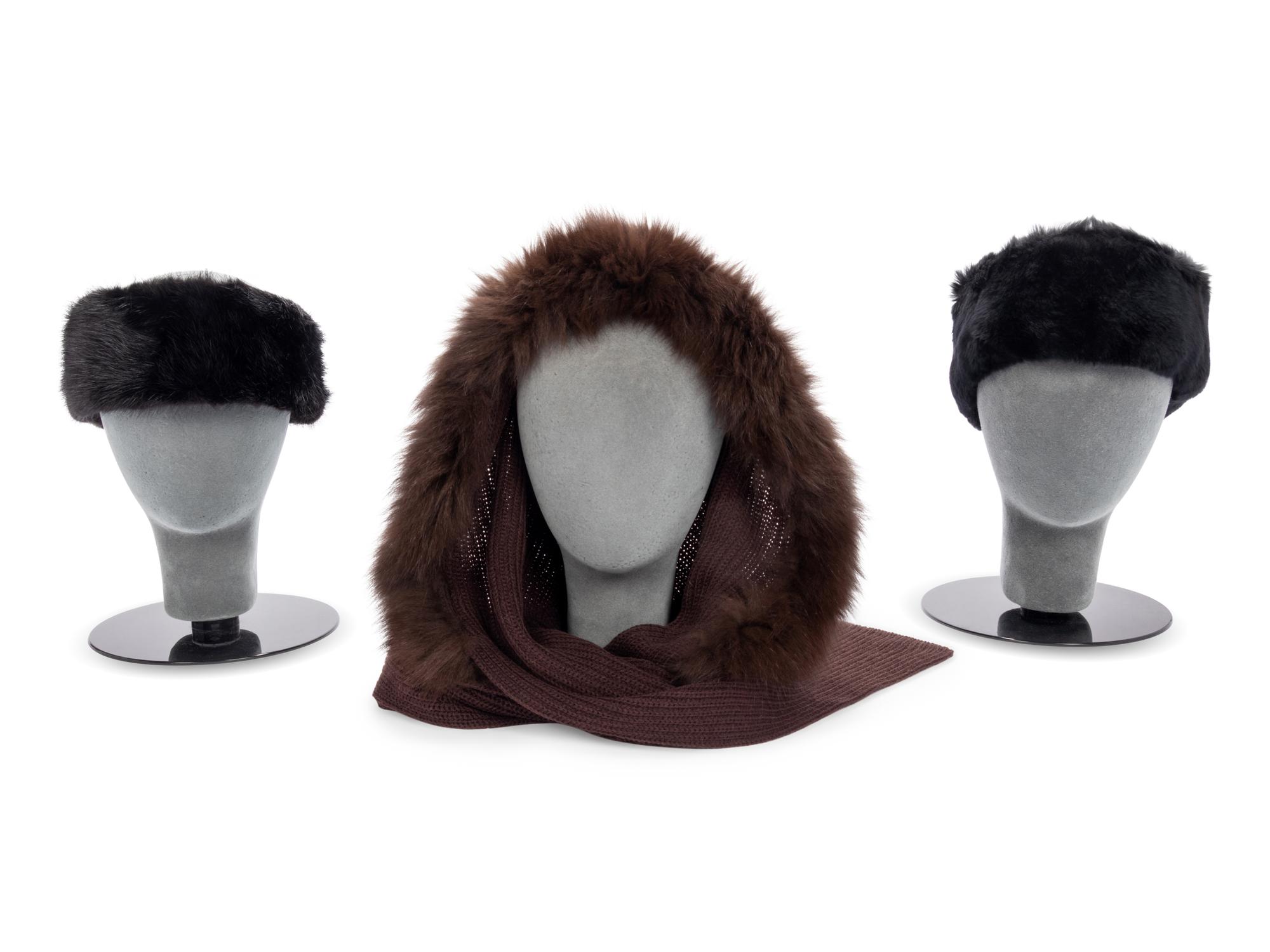 Collection of Twelve Fur Pieces; Six Fur Headbands, Two Hats, Two Scarves, and Two Colored Fur Articles, 1980-2010s