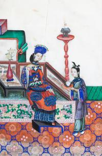 A Set of Three Chinese Export Paintings on Pith Paper, Depicting Court Scenes