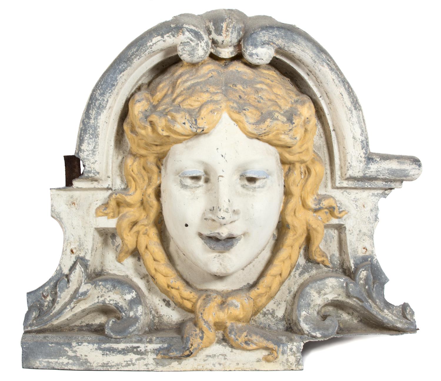 A Continental Painted Metal Architectural Wall Mount Height 35 x width 41 inches. — 19TH CENTURY