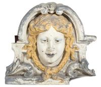 A Continental Painted Metal Architectural Wall Mount Height 35 x width 41 inches. — 19TH CENTURY