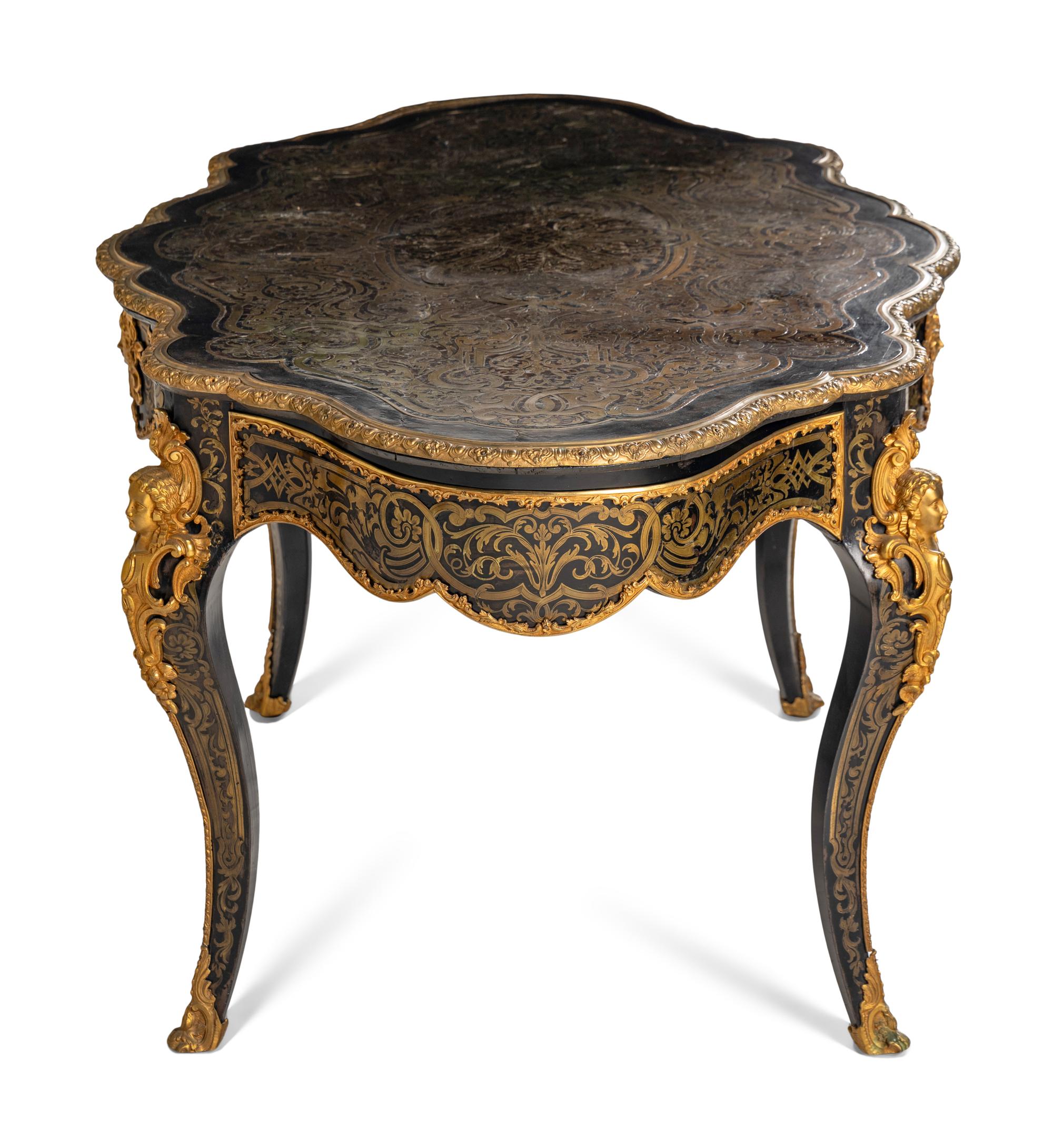 A Napoleon III Gilt Bronze Mounted Boulle Marquetry Center Table