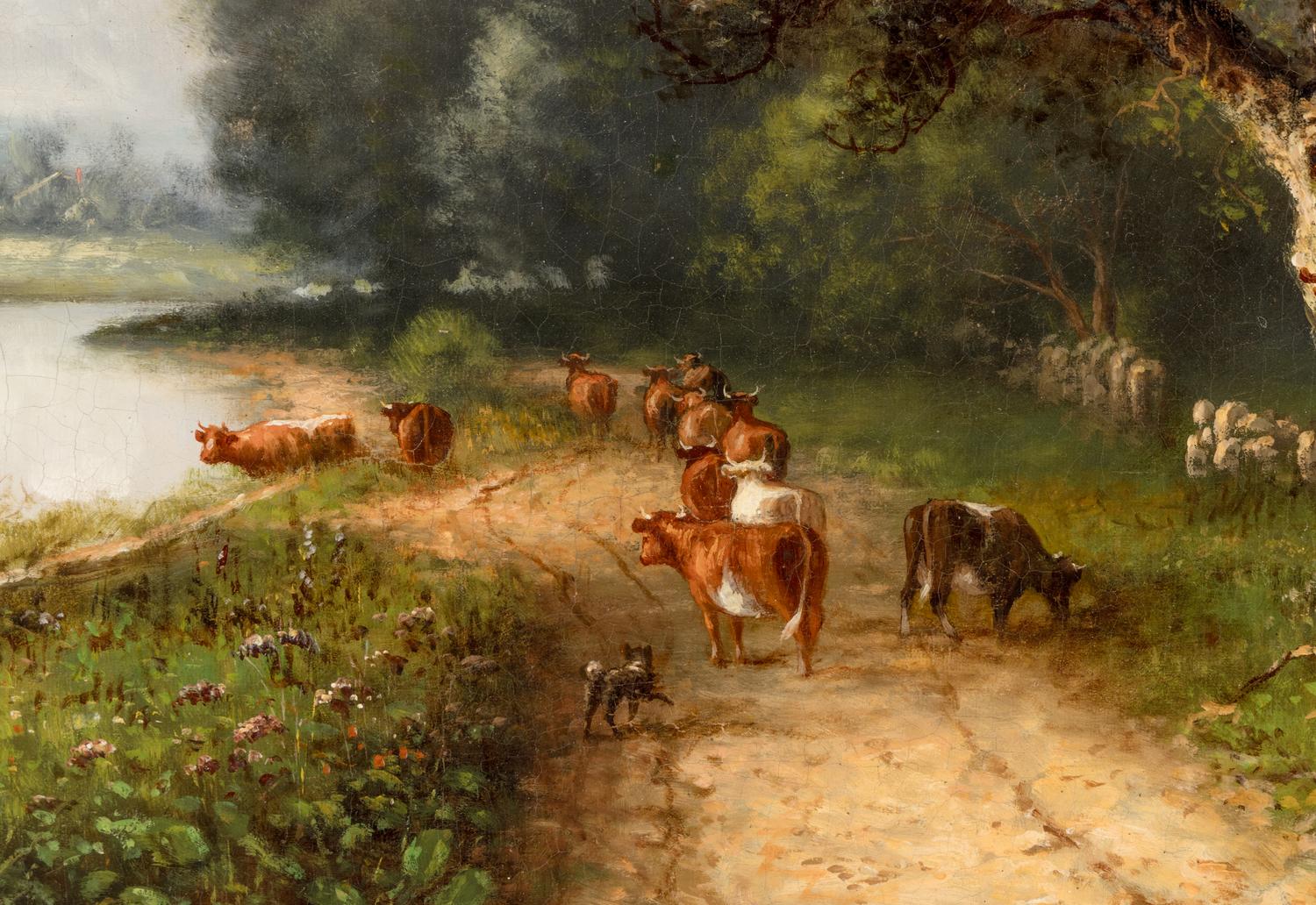 River Landscape with Cows Along a Path