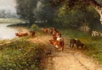 River Landscape with Cows Along a Path