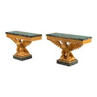 A Pair of George II Style Giltwood and Faux Marble Pier Tables