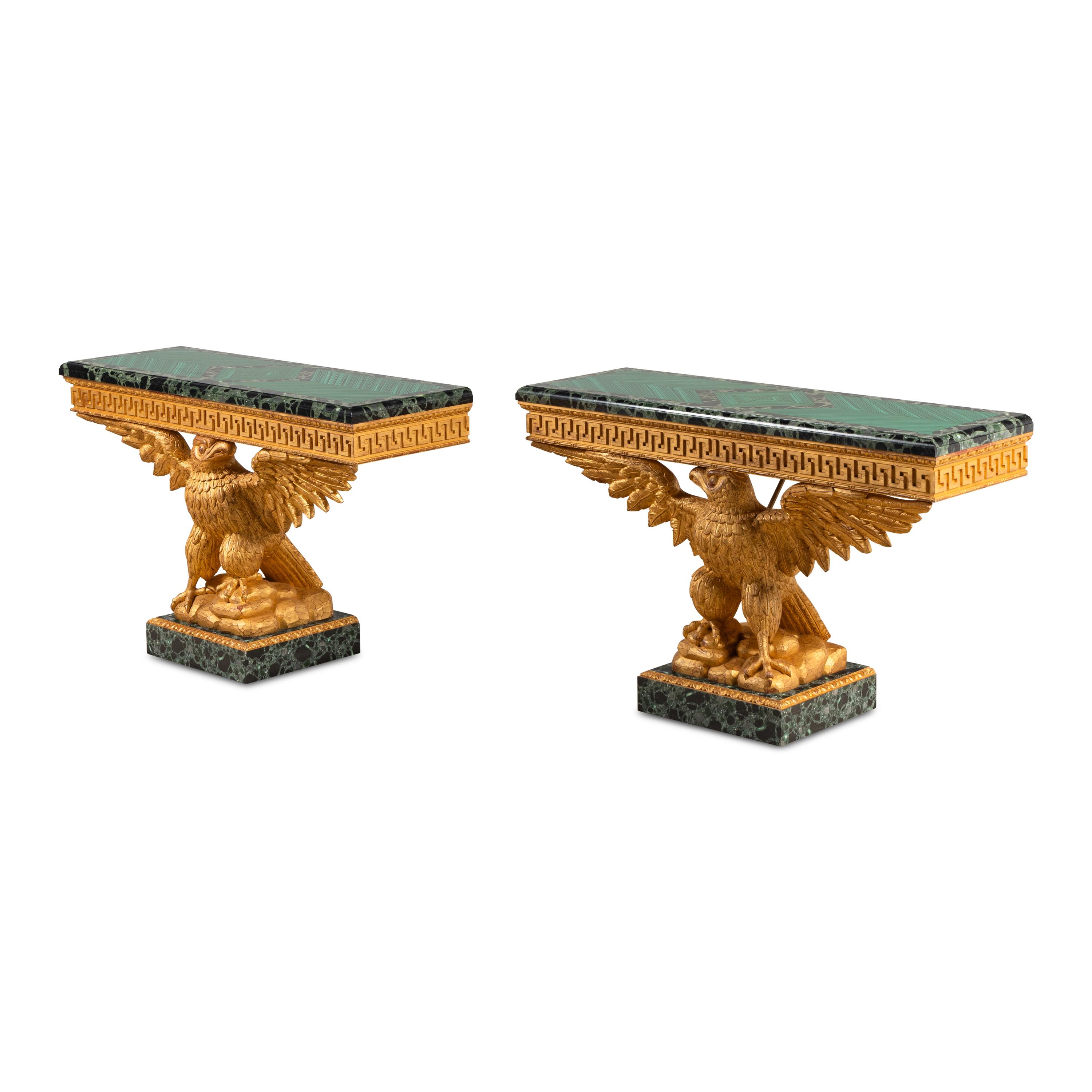 A Pair of George II Style Giltwood and Faux Marble Pier Tables