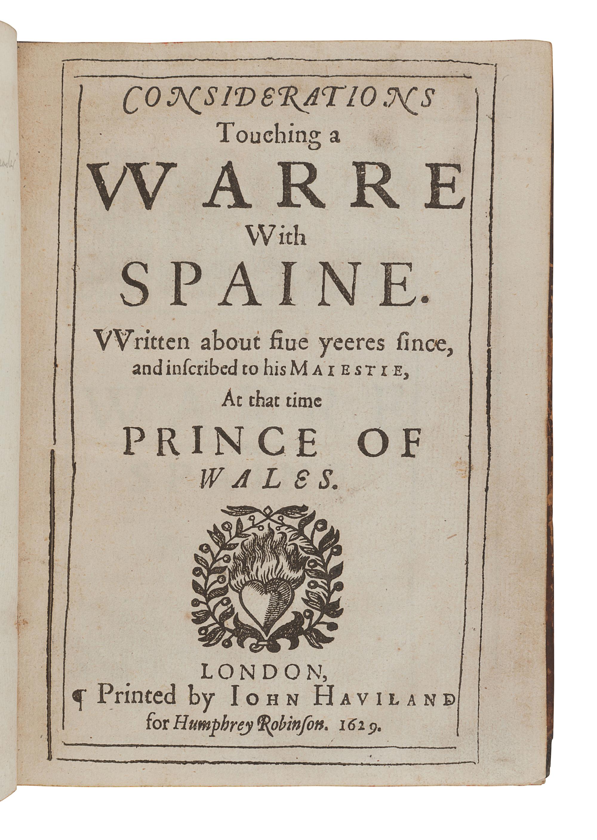 BACON, Francis, Sir (1561-1626). Certaine Miscellany Works. London: John Haviland for Humphrey Robinson, 1629.