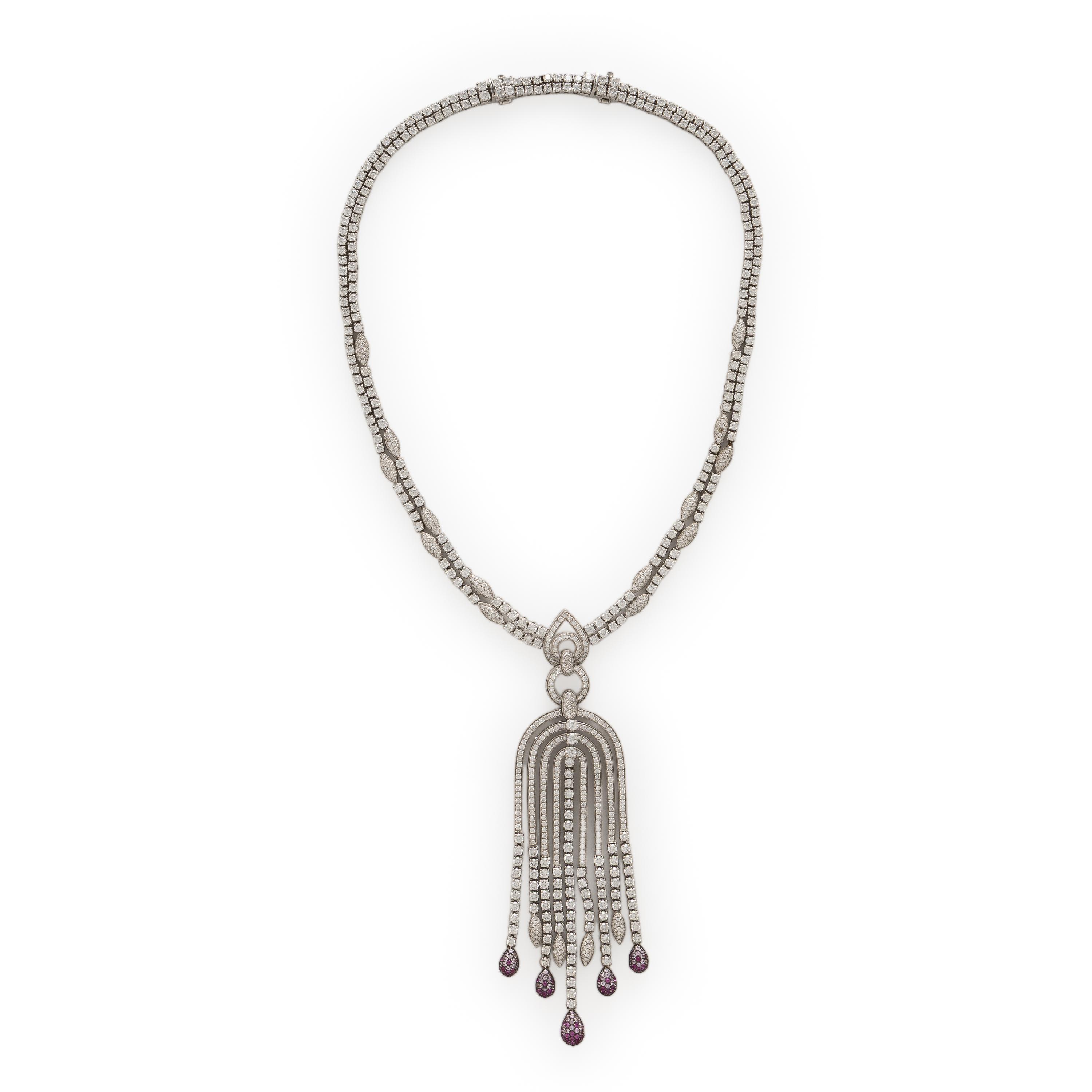 Salavetti, Diamond and Pink Sapphire Fringe Necklace
