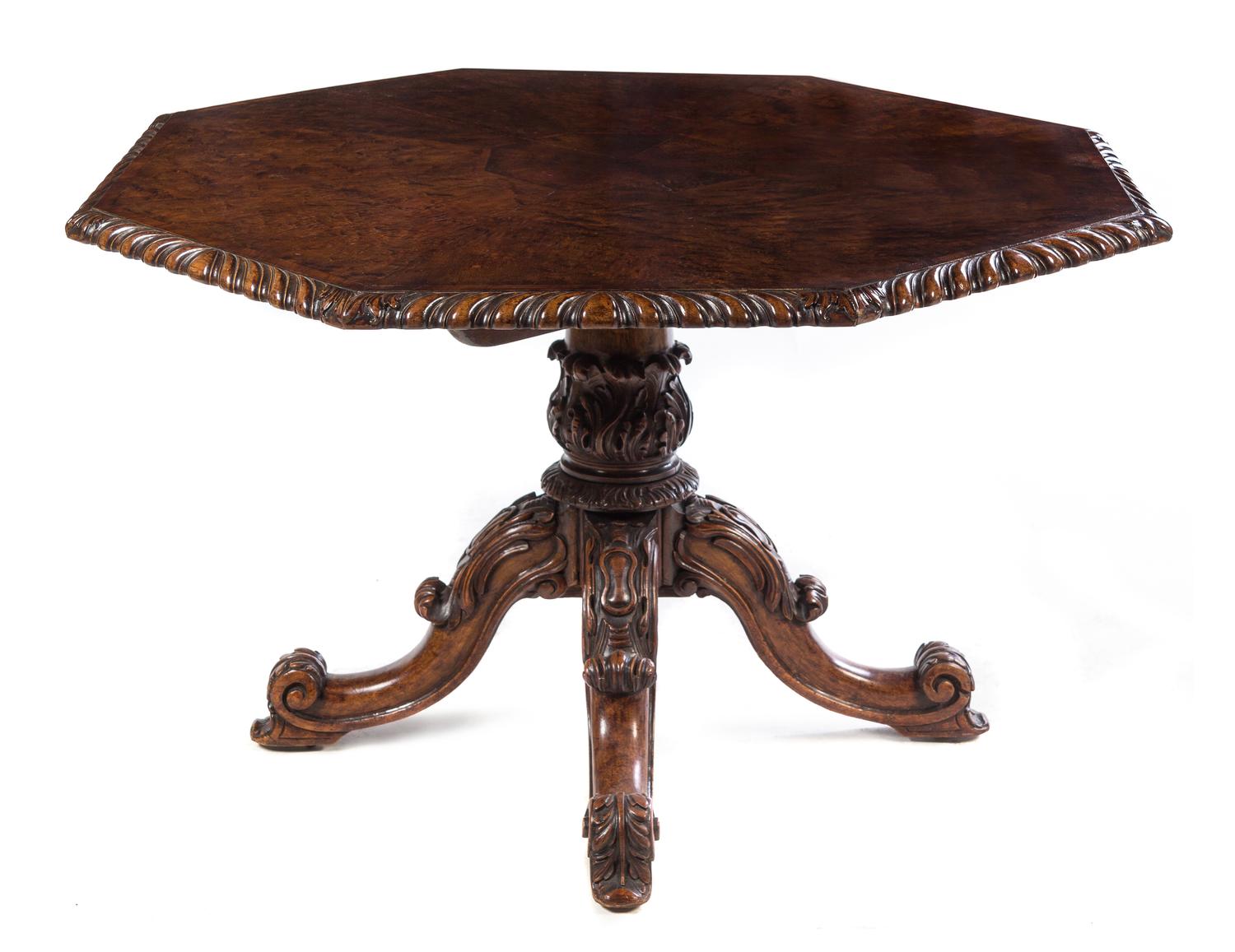 A William IV Burl Walnut Breakfast Table Height 30 x diameter of top 48 inches. — SECOND QUARTER 19TH CENTURY