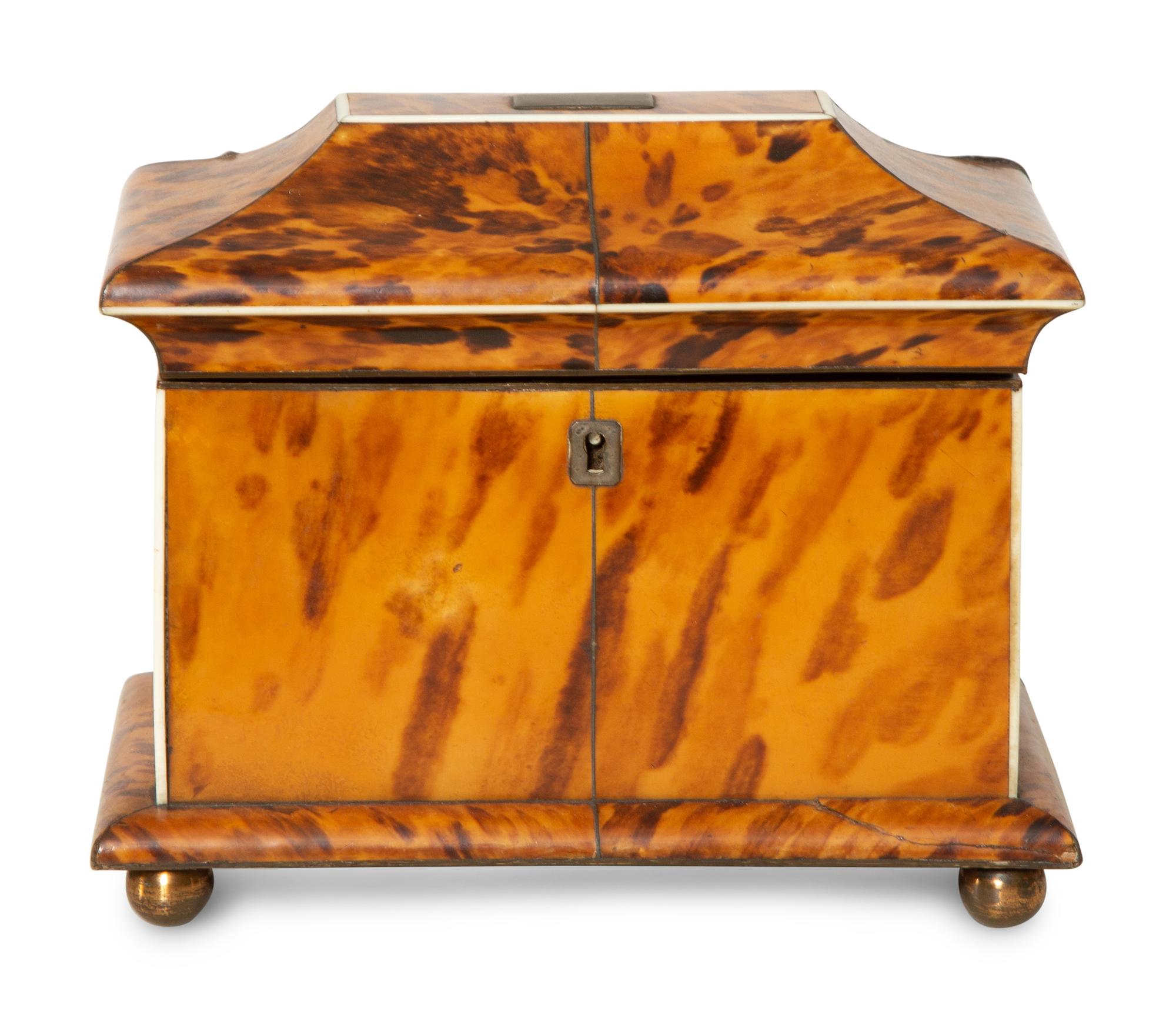 A Regency Tortoise Shell Veneered Tea Caddy