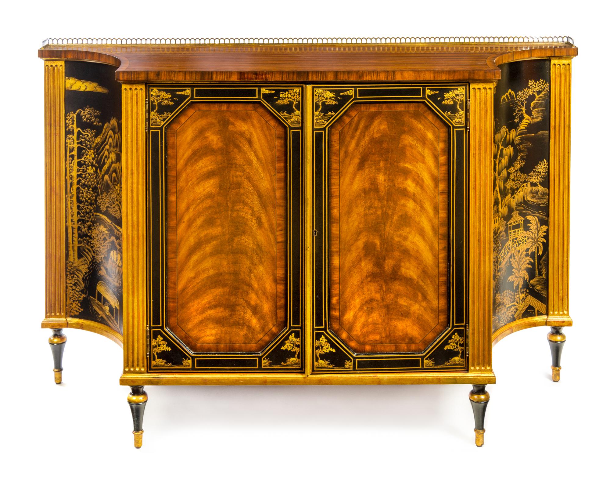A Regency Style Painted Mahogany and Simulated Rosewood Console Cabinet Height 37 x width 54 1/2 x depth 16 1/2 inches. — 20TH CENTURY
