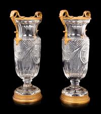 A Pair of Gilt Bronze Mounted Cut Glass Vases