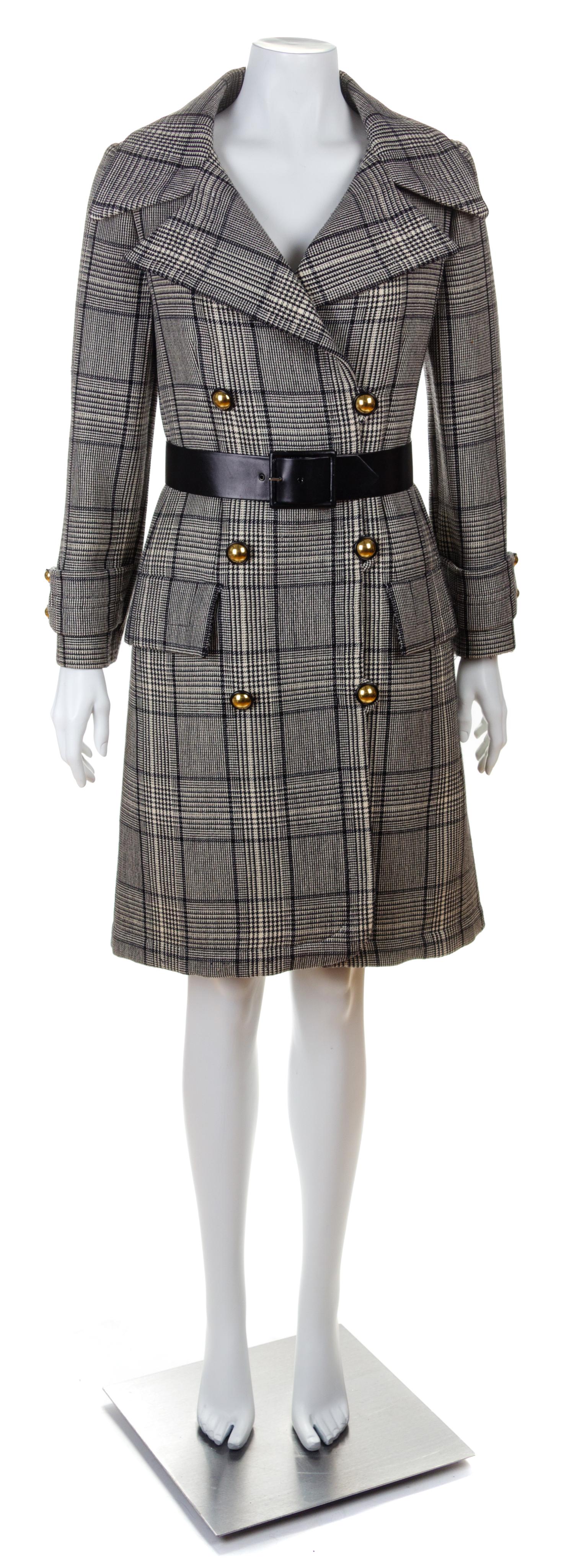 A Jeanne Lanvin Black and White Wool Plaid Double Breasted Coat, No size.