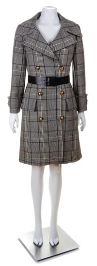 A Jeanne Lanvin Black and White Wool Plaid Double Breasted Coat, No size.