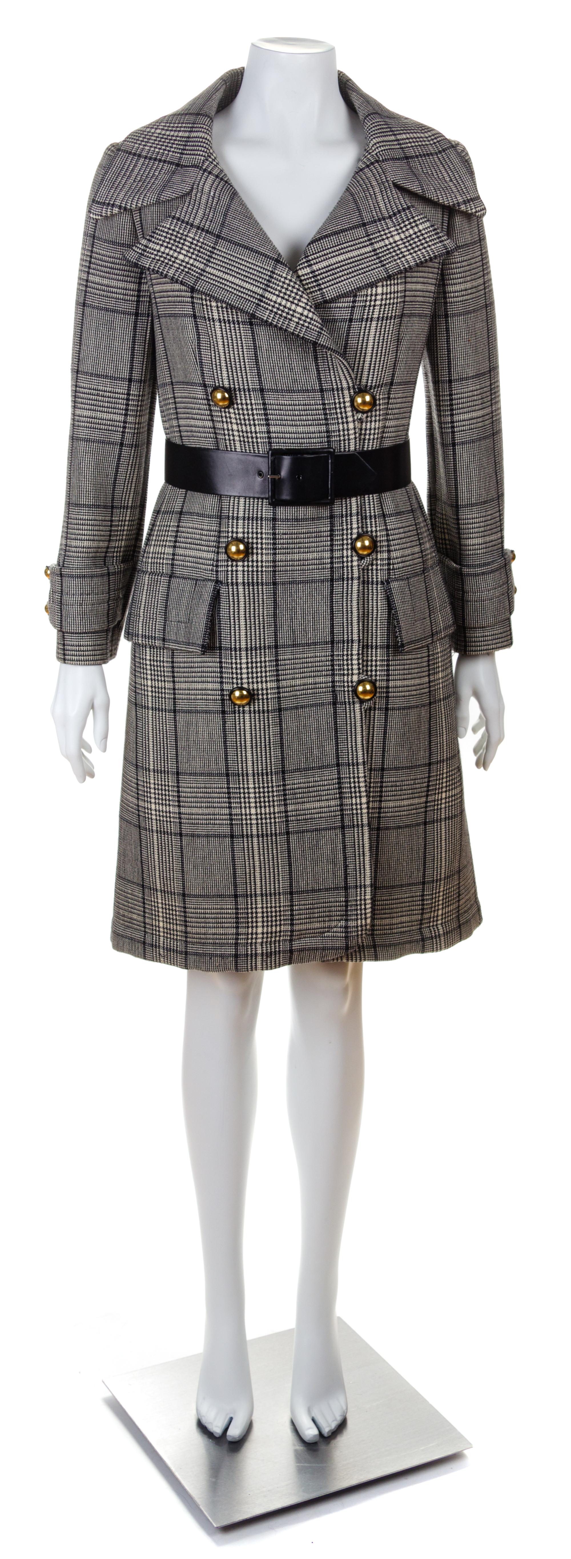 A Jeanne Lanvin Black and White Wool Plaid Double Breasted Coat, No size.