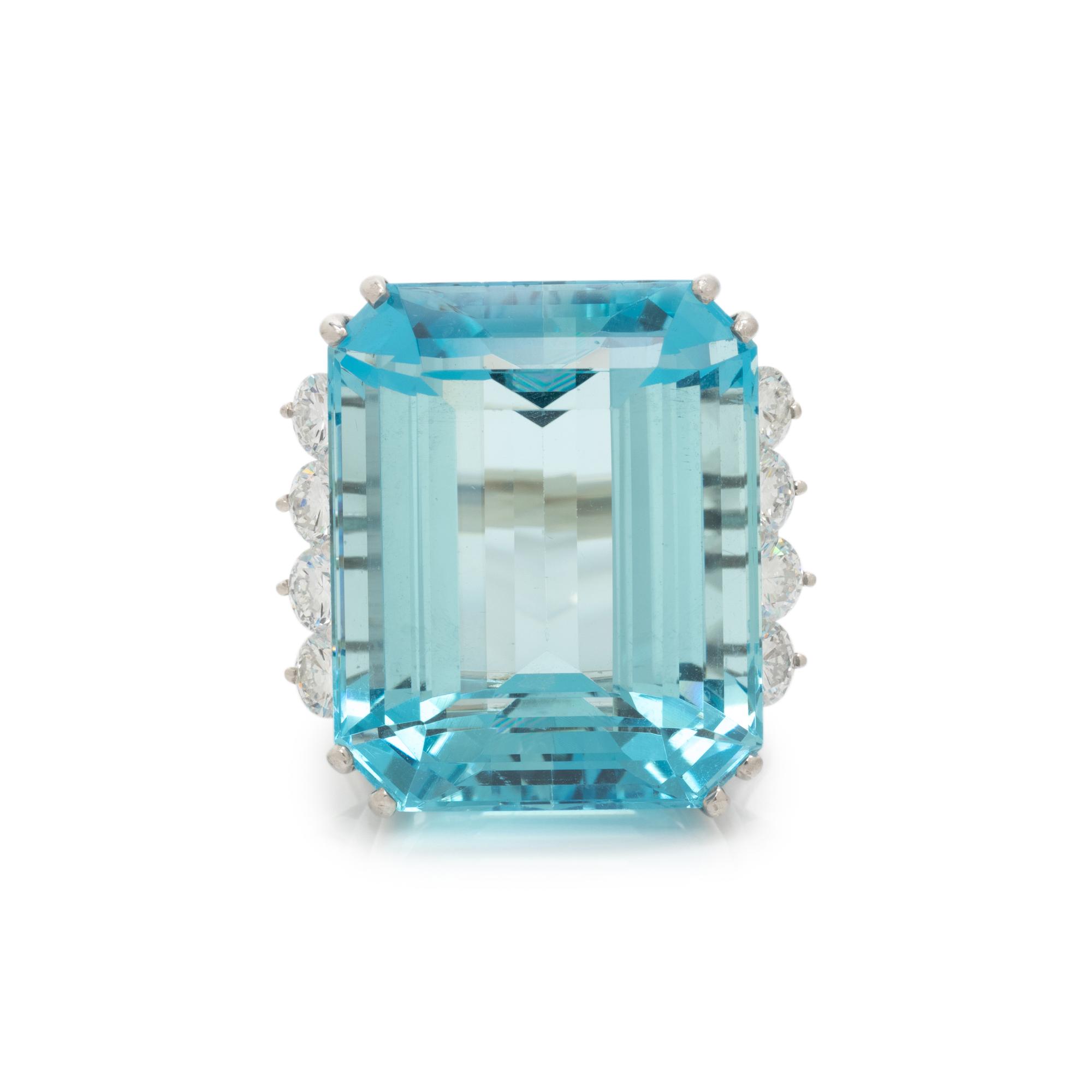AQUAMARINE AND DIAMOND RING