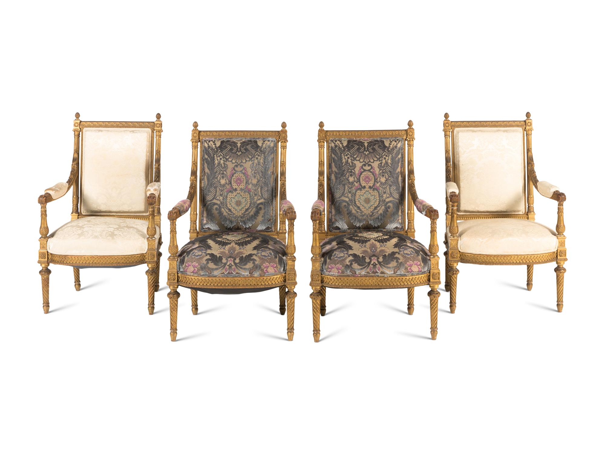 A Set of Four Louis XVI Style Giltwood Fauteuils