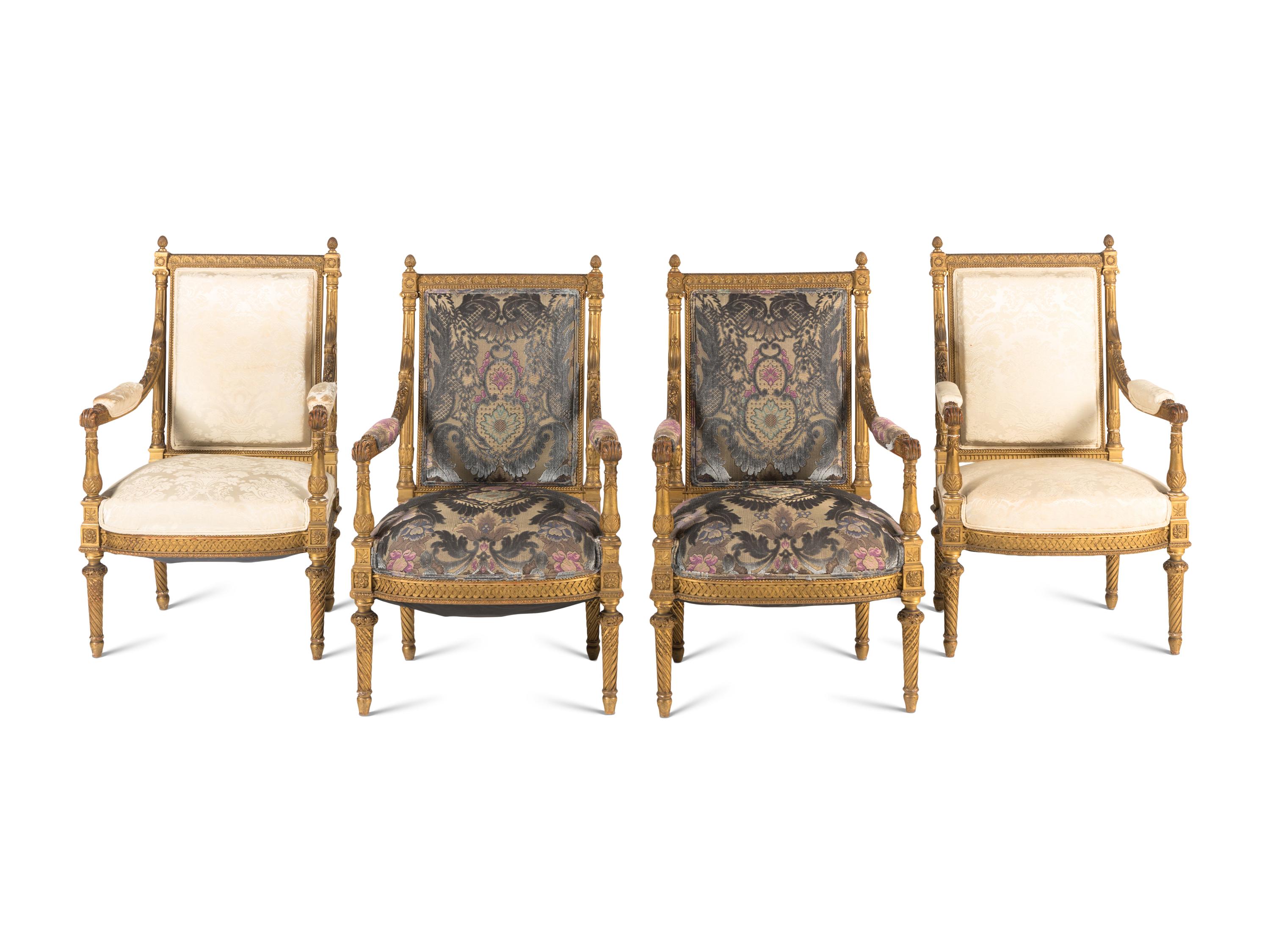 A Set of Four Louis XVI Style Giltwood Fauteuils