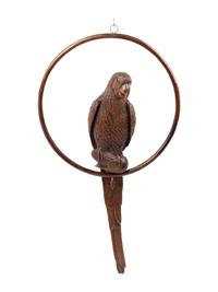 A Black Forest Carved Parrot on Ring Perch Ornament