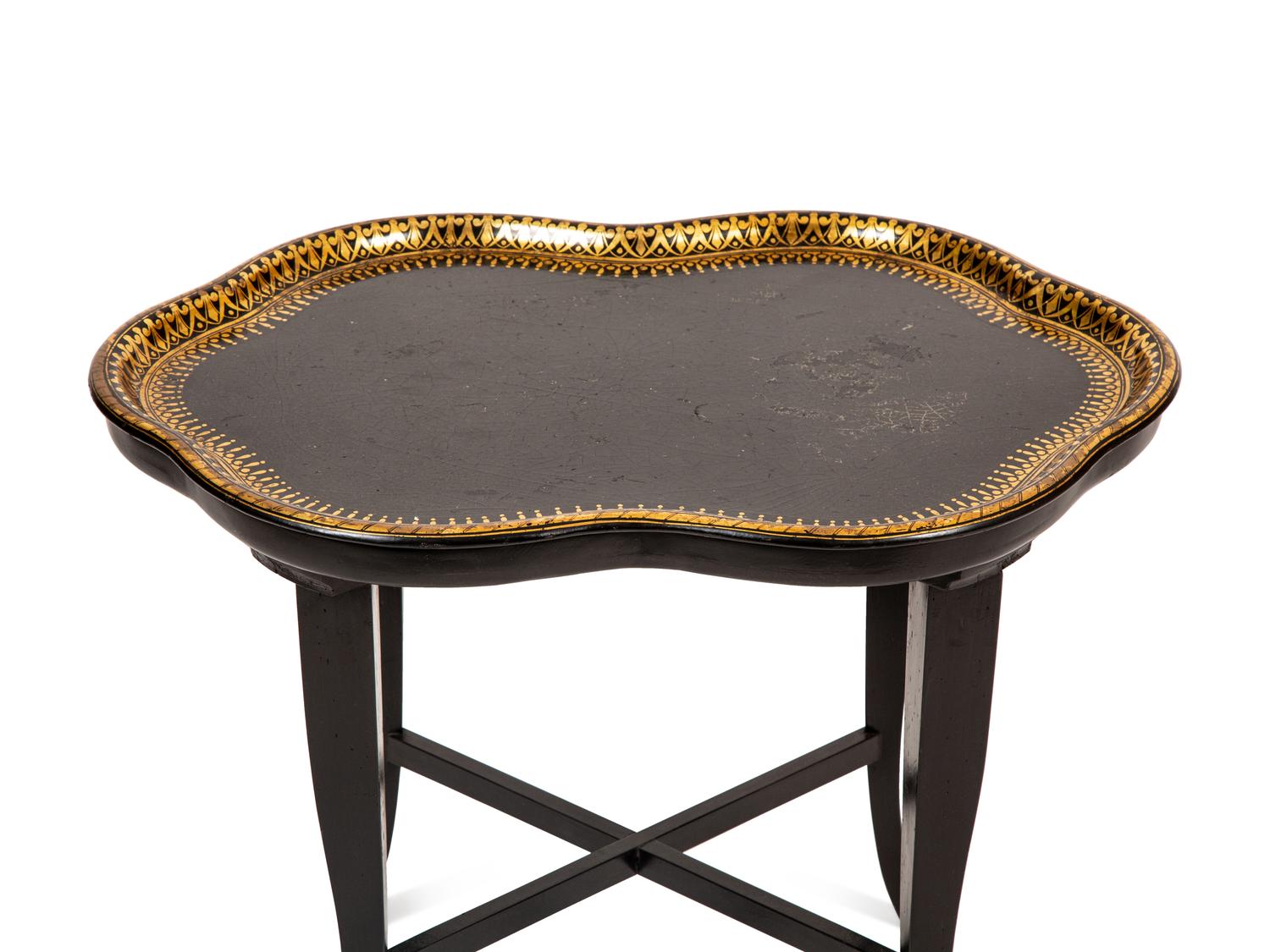 An English Papier-Mache Tray on Later Stand