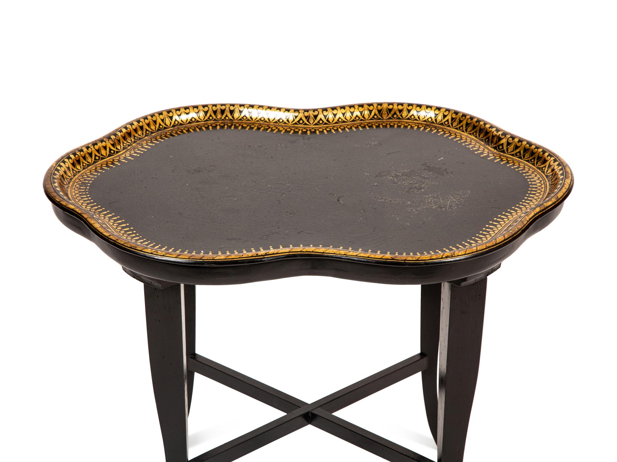 An English Papier-Mache Tray on Later Stand